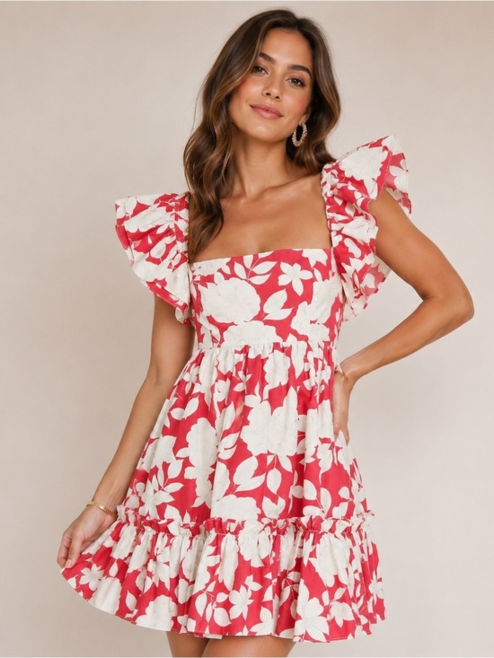 Cara Cara Lexa Floral Ruffle Pink Sleeveless Mini Dress S